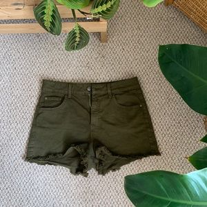 Army green high waisted fringed denim Guess shorts